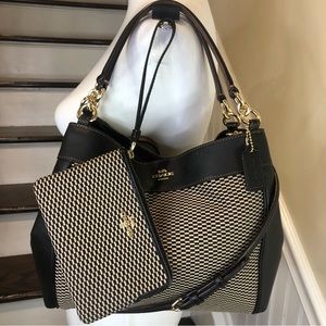 COACH Legacy Black Phoebe Jacquard Leather Shoulder Bag with Crossbody Strap